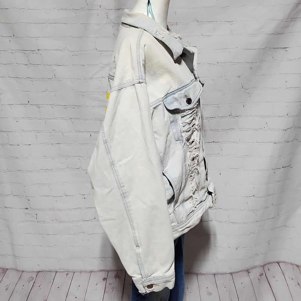 FURST OF A KIND Distressed Light Wash Denim Jacket Sunflower